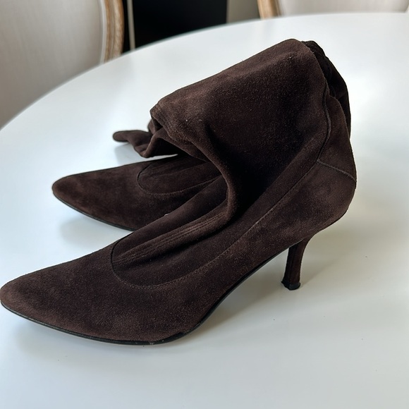 Stuart Weitzman Brown Suede Stiletto Sock Boot Sz 8 - Picture 4 of 14